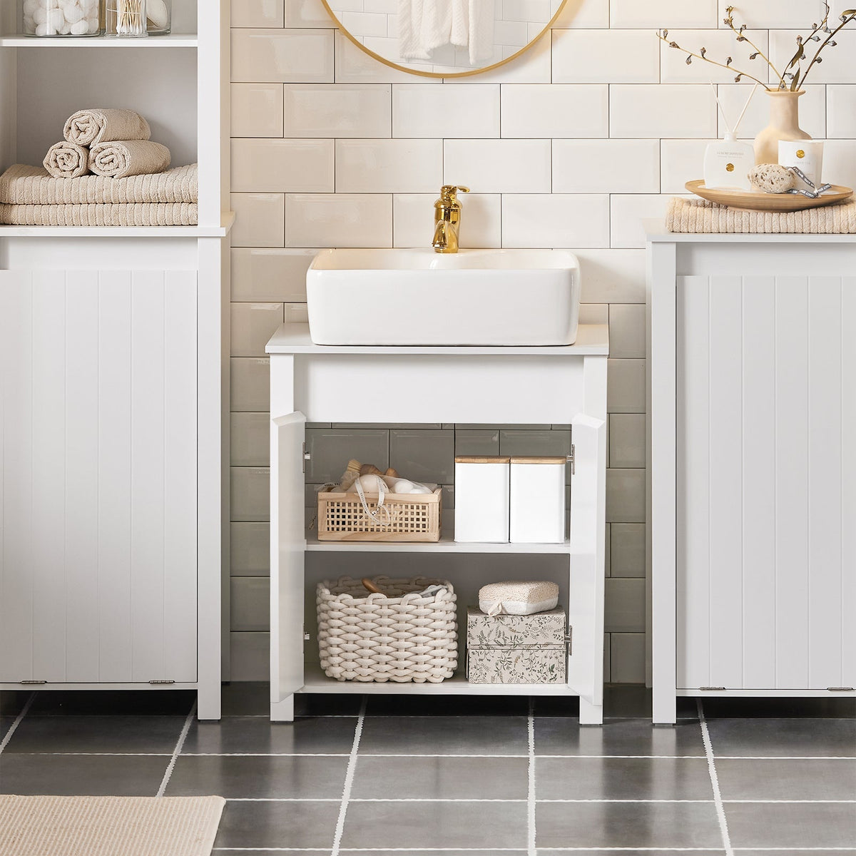 SoBuy Meuble bas pour évier - 2 portes - 60 x 34 x 65,5 cm - Blanc