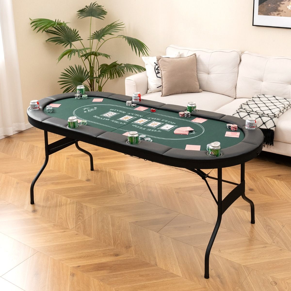 Table de poker pliable COAST- 182x82x75 cm - Pour 8 joueurs - Noir/Vert