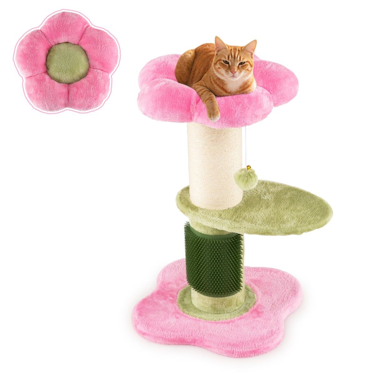 Arbre à chat Coast - 3 étages - avec coin repos en peluche et plateformes fleuries - rose - 69 cm