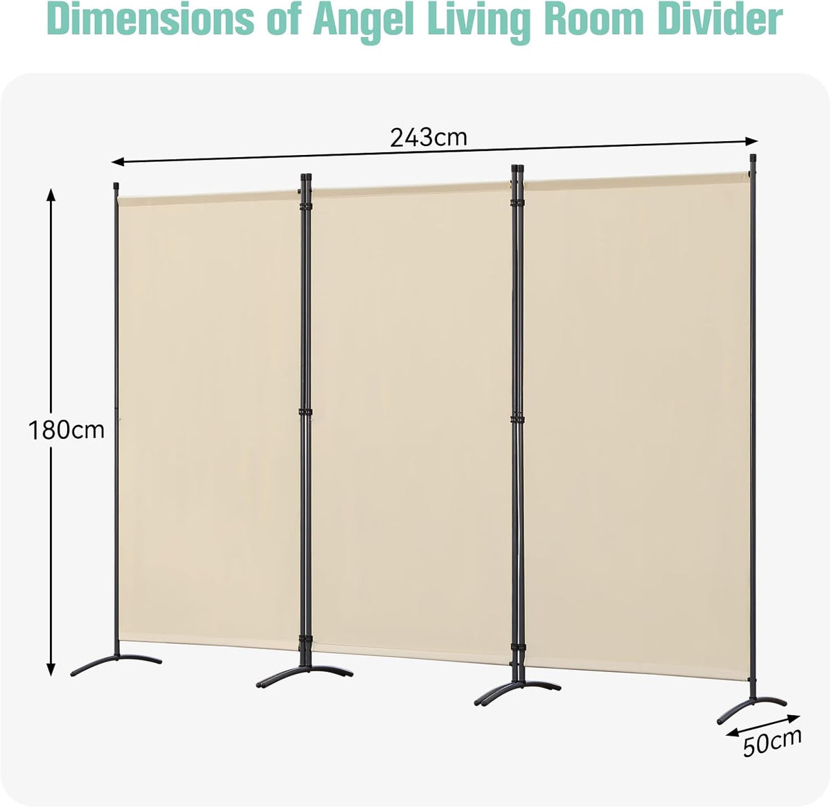 Angel Living Paravent - 3 panneaux - pliable - 243 x 180 cm - beige