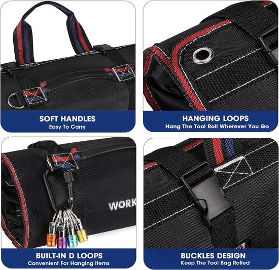 Sac à outils à roulettes, sac à outils multifonctionnel avec 2 pochettes amovibles et 4 pochettes à outils à fermeture éclair, organiseur en laine d'outils 720D Heavy Duty, idéal pour ranger
