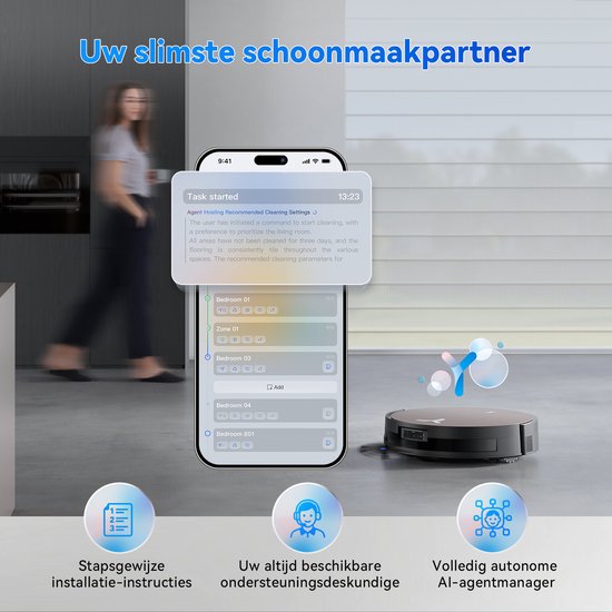 Robot aspirateur ECOVACS DEEBOT X11 PRO OMNI – 19 500 Pa – Recharge rapide PowerBoost – Serpillière à rouleau OZMO – Système anti-enchevêtrement ZeroTangle 3.0 – Détection des taches par IA 2.0 – Station OMNI 2.0 autonettoyante – Système d’escalade TruePa