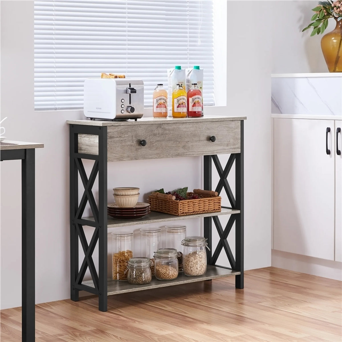 Table murale Yaheetech 80 x 29,5 cm avec tiroir coulissant et 2 étagères – Gris – MDF et métal