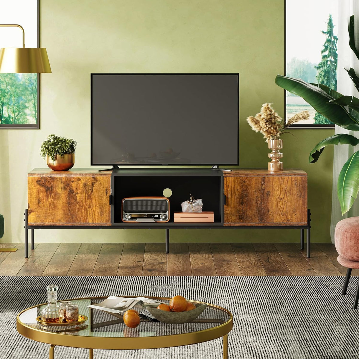 Meuble TV WLIVE avec compartiments ouverts - 147 × 37 × 43 cm