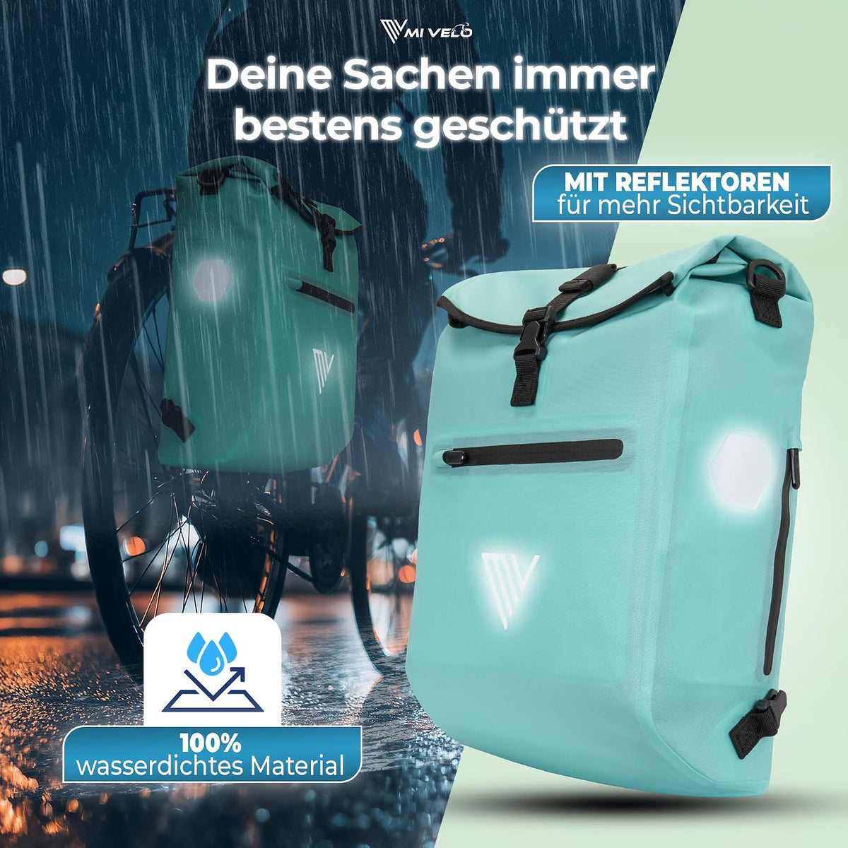 Sac de vélo MIVELO 3-en-1 20 litres - Aqua - Sac à bagages, sac à dos et sac à bandoulière