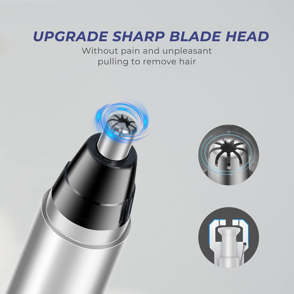 Tondeuse pour nez et oreilles KENASTA – Tête de coupe en acier inoxydable – Résistante à l'eau – Noir/Argent