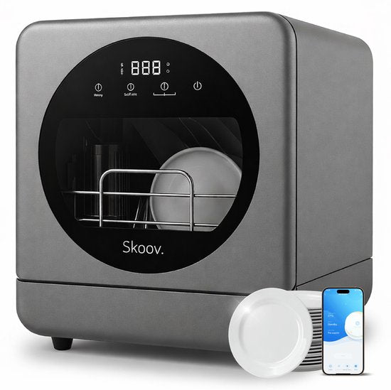 Skoov Mini lave-vaisselle avec réservoir d'eau - 5 couverts - 6 programmes de lavage - 45cm - Petit lave-vaisselle étroit à poser - Camping - Gris