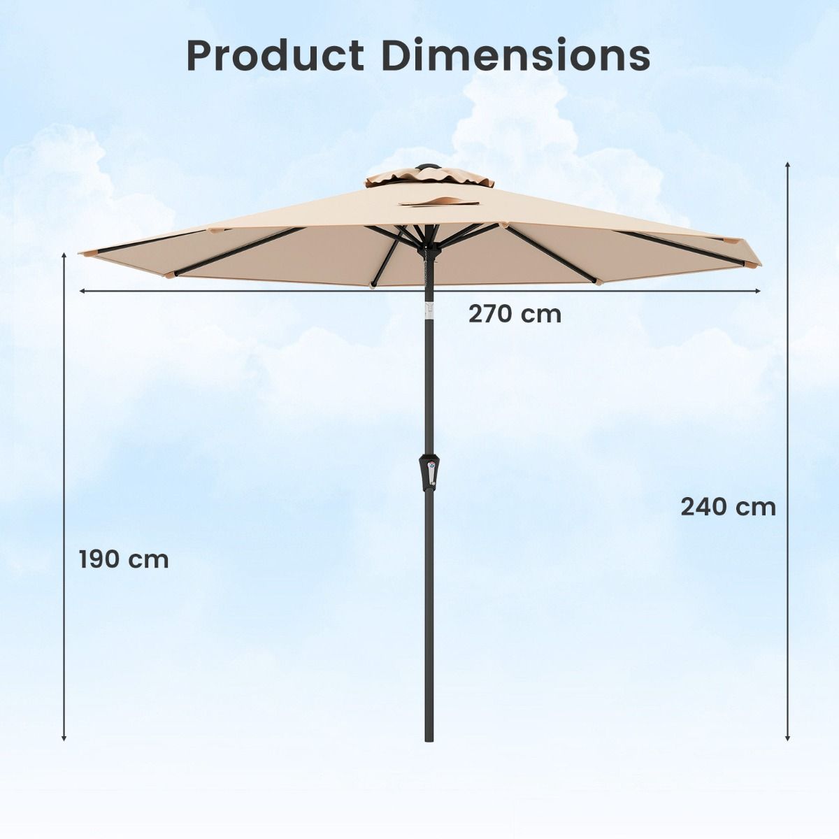 Grand parasol de terrasse Coast - inclinable avec manivelle - 270 cm - beige