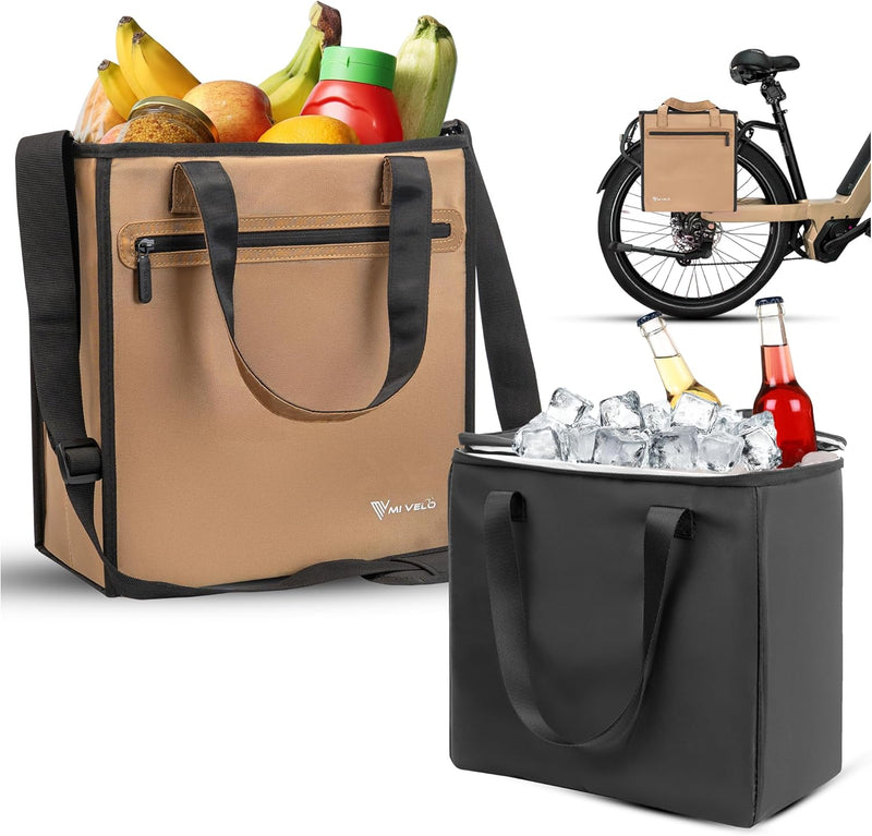 MIVELO - Sac à vélo pour les courses - Capacité de 25 litres et sac réfrigérant amovible - Polyester - Beige