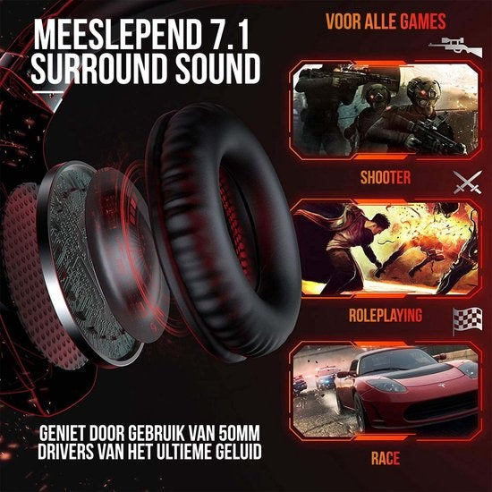 Casque de jeu Strex avec microphone rouge - PC + PS4 + PS5 + Xbox One + Xbox Series