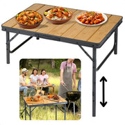Table de camping pliable en bambou Cheqo® - Table de camping pliable - Table de balcon - Table de jardin - Légère et pliable - Structure en aluminium