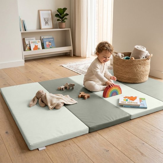 Tapis de jeu Sunny Dani Foam – Tapis en mousse pliable – Softplay – Tapis de jeu doux et sûr – Beige et gris – À partir de 3 mois