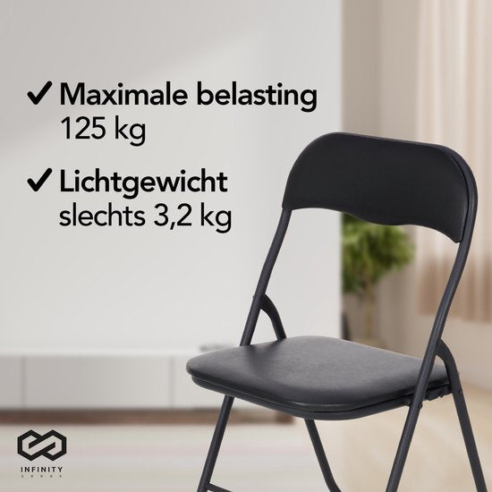 Infinity Goods Klapstoel - Vouwstoel - Eettafelstoel - Opklapbare Stoel - 43 x 47 x 80 CM - Stoel - Zwart