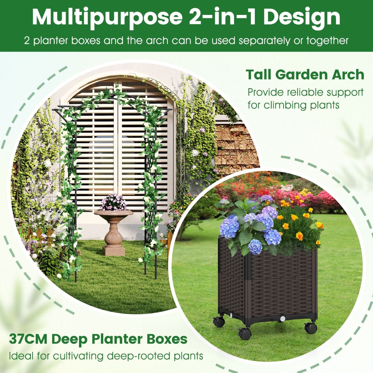 Arche de jardin Coast avec jardinières - Structure d'escalade 2-en-1 avec système d'arrosage automatique - noir
