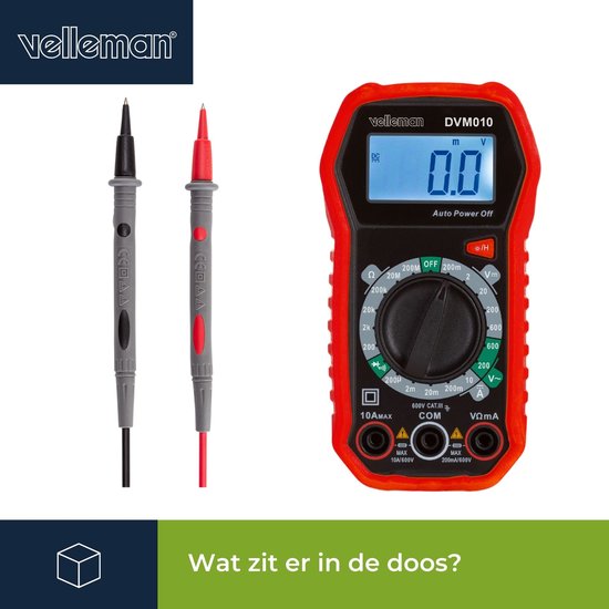 Multimètre numérique Velleman, adapté à la mesure du courant CA/CC, de la tension CA/CC, de la résistance, du transistor, des diodes et de la continuité, y compris les cordons de test