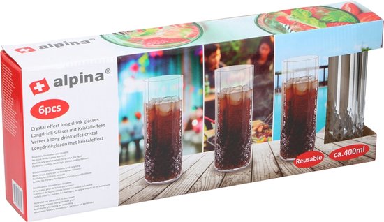 Lot de 6 verres à long drink Alpina en plastique, 400 ml