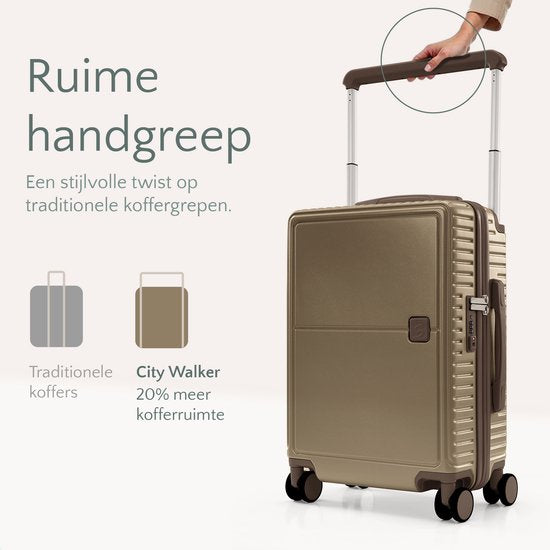 Skycases City Walker - Valise de voyage moyenne 77L - Légère et résistante - Roues pivotantes à 360° - Serrure TSA originale - Housse de protection et pochette humide incluses - 66 x 45 x 26 cm - Champagne