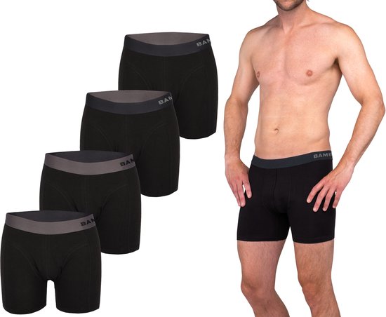 Bamboo Elements - Boxers pour hommes - Bambou - Lot de 4 - Noir - Sous-vêtements pour hommes - Sous-vêtements masculins - Boxers - Boxers en bambou pour hommes