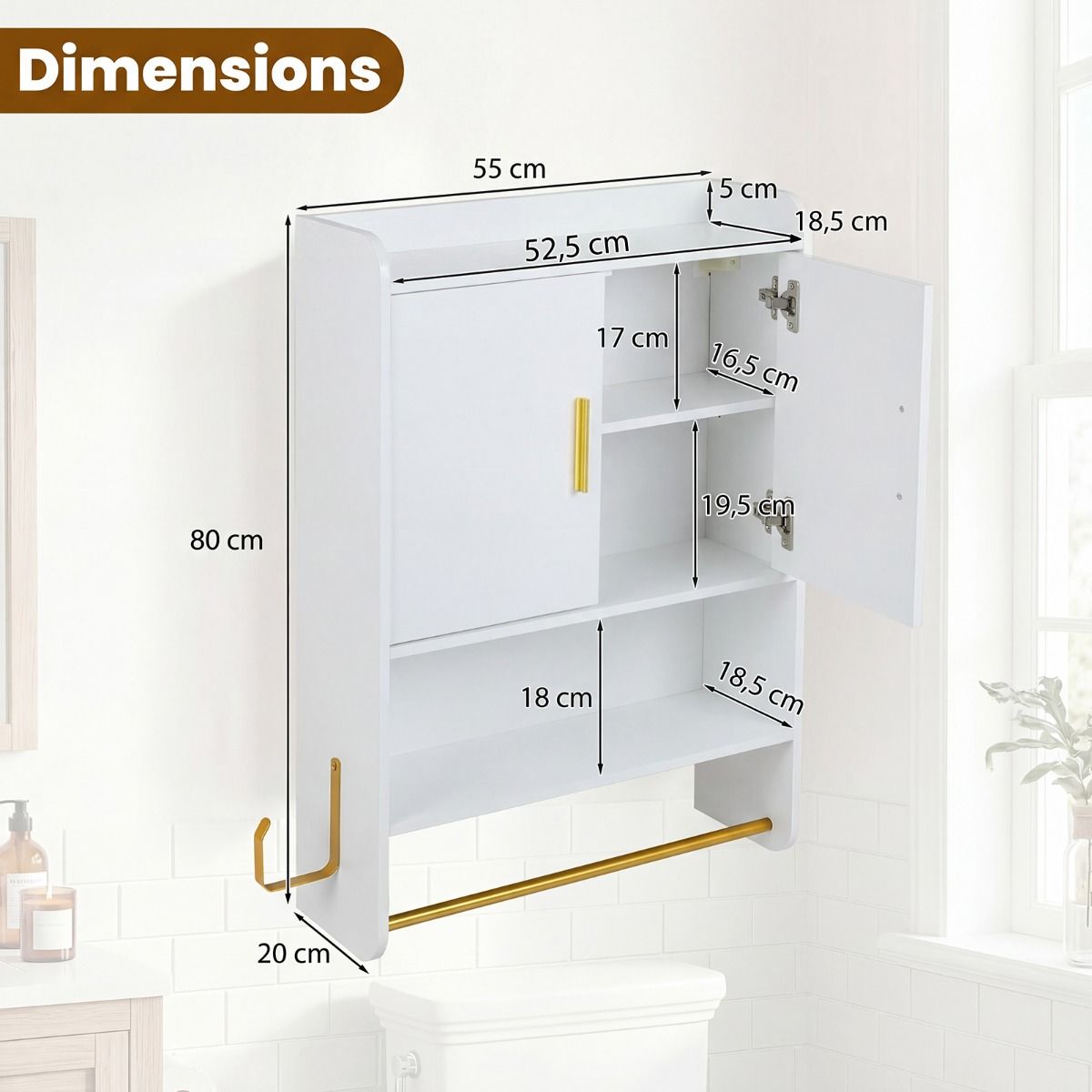 Armoire de salle de bains suspendue Coast - deux portes - étagères réglables - noir/blanc - 55 x 20 x 80 cm