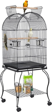 Yaheetech Cage à oiseaux - Perruches et perroquets - 59.5x59.5x150 cm - Mobile - Support amovible - Perchoirs - Noir