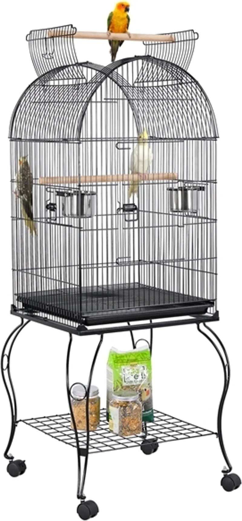 Yaheetech Cage à oiseaux - Perruches et perroquets - 59.5x59.5x150 cm - Mobile - Support amovible - Perchoirs - Noir