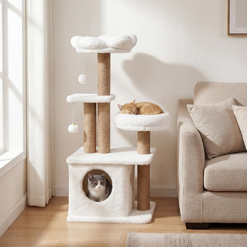 Arbre à chat Coast - plate-forme d'observation en forme de fleur - maisonnette et lit pour chat - beige 96 cm