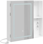 Armoire de salle de bains avec miroir SoBuy et éclairage LED – 2 prises électriques et port USB – 60 x 15,5 x 60 cm – Blanc