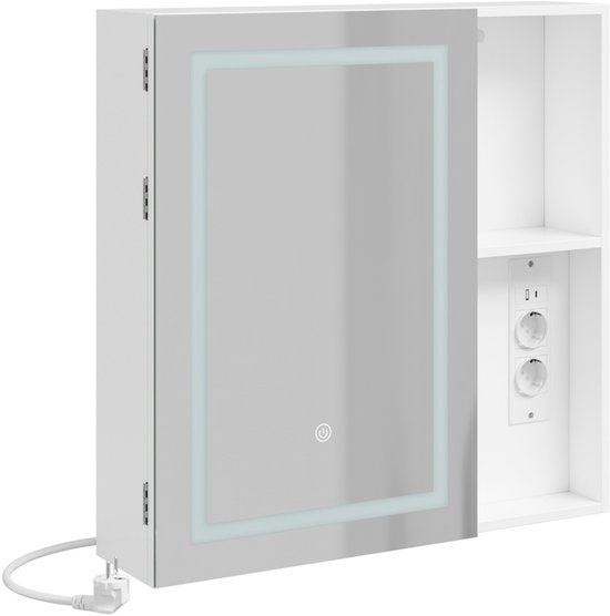 Armoire de salle de bains avec miroir SoBuy et éclairage LED – 2 prises électriques et port USB – 60 x 15,5 x 60 cm – Blanc