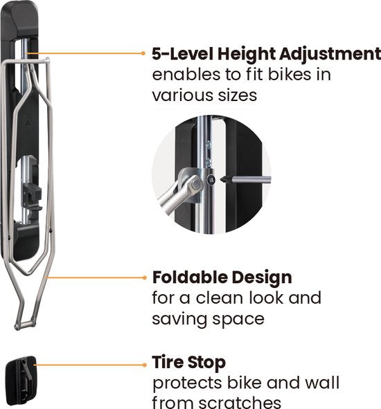 Support vélo mural - système de suspension pour vélo - pivotant - épaisseur de pneu de 2,1 à 2,8 pouces