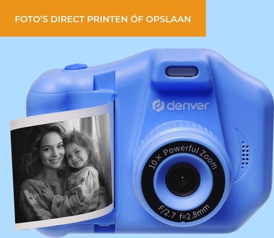 Denver Kids' Camera Full HD with Printer - Selfie Camera - 48MP - Digital Camera Kids - Photo and Video - Games - KPC1370 - Blue