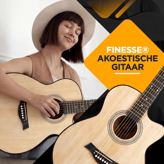 Guitare acoustique Finesse - avec cours vidéo - 4/4 40" - Guitare western - Guitare pour enfants et adultes - Naturel