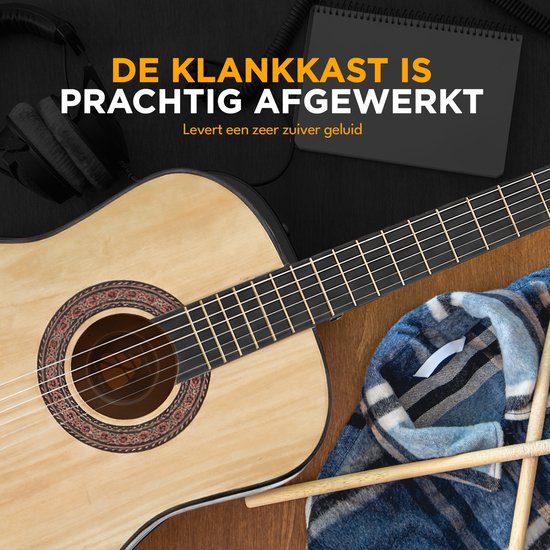 Guitare acoustique Finesse - avec cours vidéo - Cordes en nylon - Guitare classique - Guitare espagnole - Enfants - Adultes - Naturel