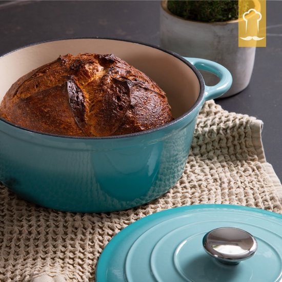 Casserole en fonte Chefarone 4,7 L - Sans PFAS - Casserole avec couvercle - Compatible avec toutes les sources de chaleur - Émaillée bleue