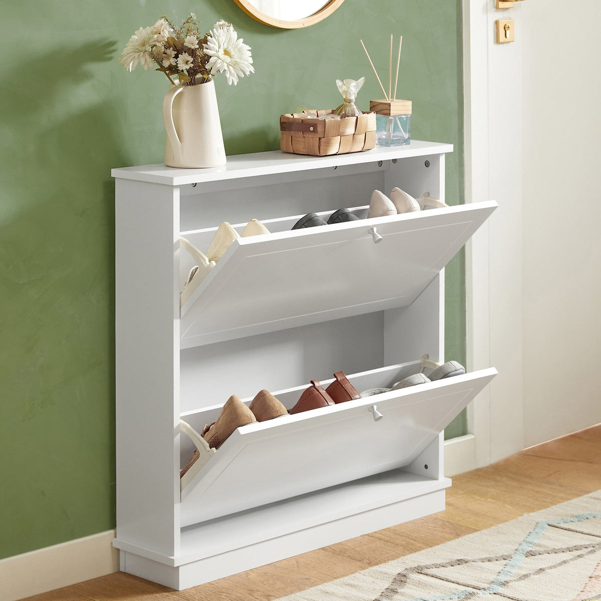 SoBuy Meuble à chaussures avec 2 tiroirs - MDF - 76 x 18 x 78 cm - Blanc