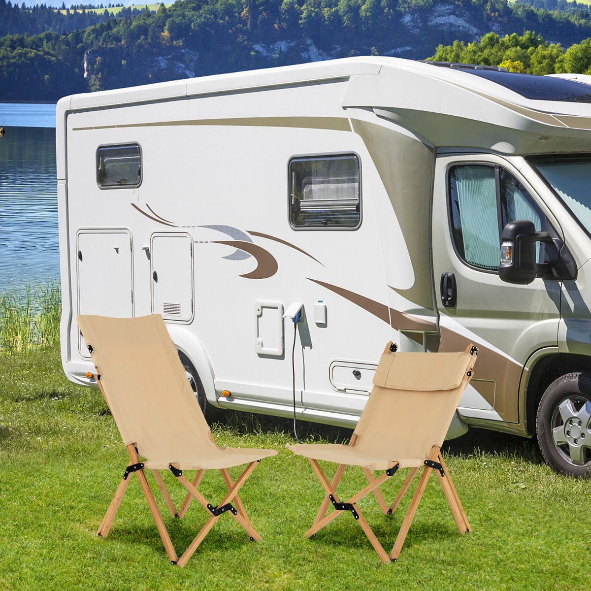 Chaise de camping pliable Coast - Structure en bambou - Dossier réglable - Sac de transport inclus - Couleur naturelle