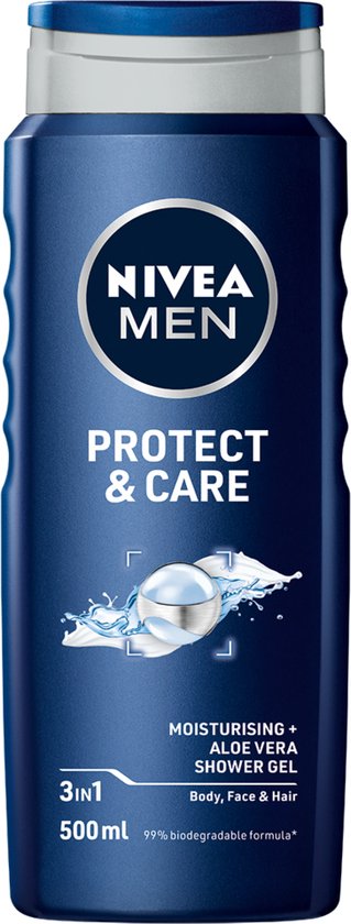 NIVEA MEN Protect & Care Gel Douche - Gel Douche 3 en 1 avec Aloe Vera - Shampooing - 500ml