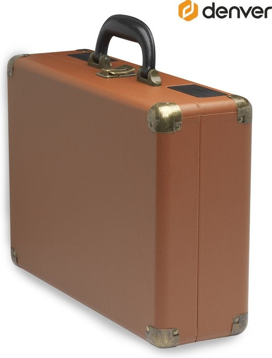 Platine vinyle rétro - Denver VPL120 - Haut-parleurs intégrés - Numérisation USB - 3 vitesses - Mallette portable - Marron