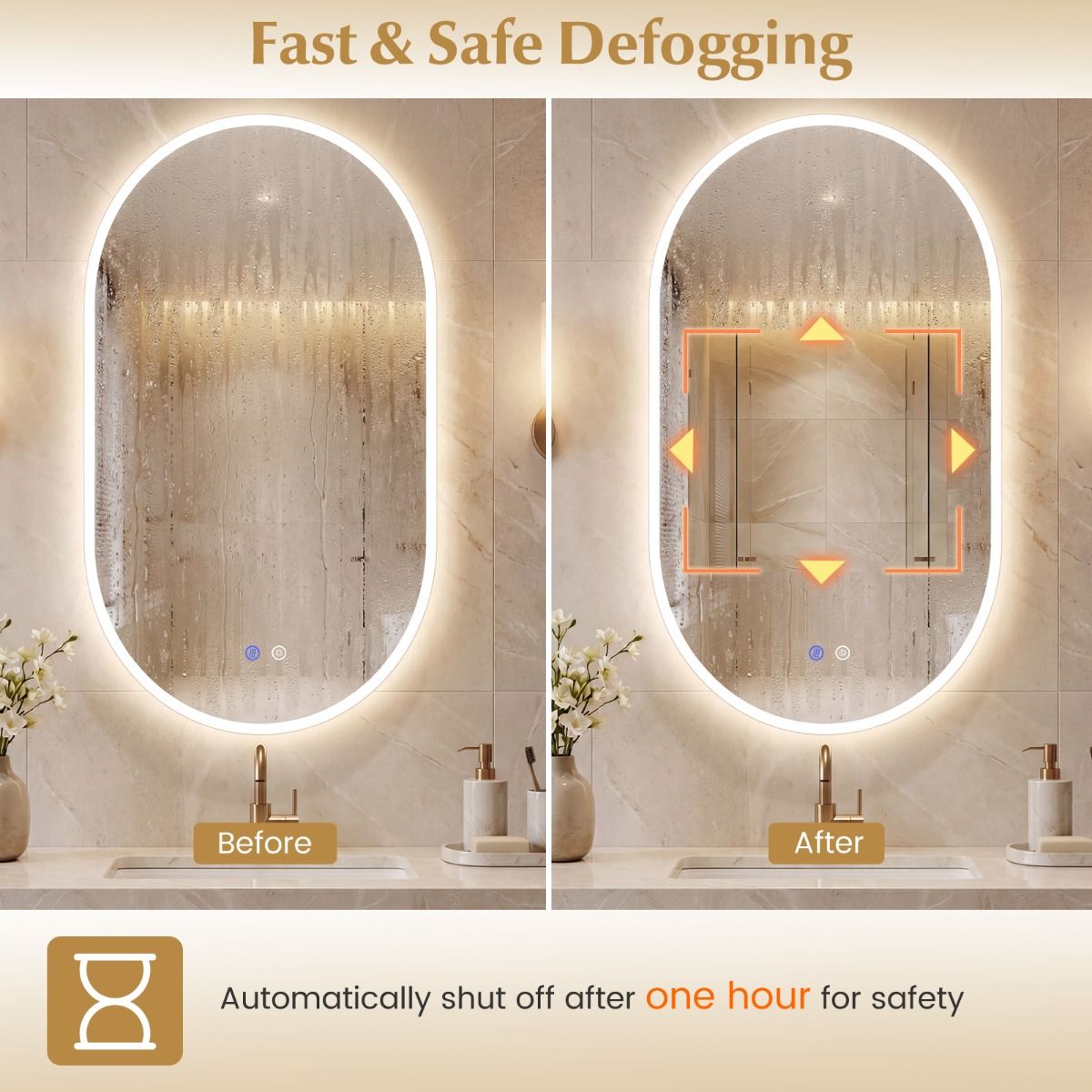 Miroir de salle de bains Coast avec éclairage LED - fonction anti-buée - commande tactile - 90 x 55 cm - argent