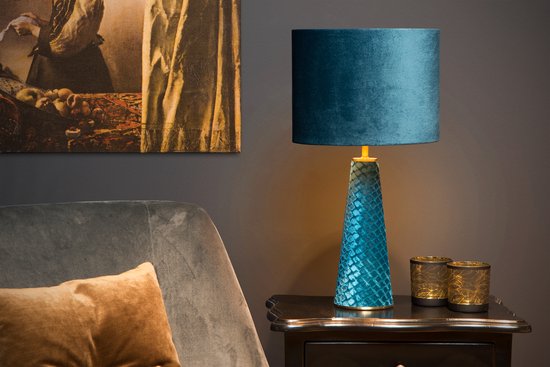 Lucide EXTRAVAGANZA VELVET - Lampe de table - Ø 25 cm - 1xE27 - Turquoise