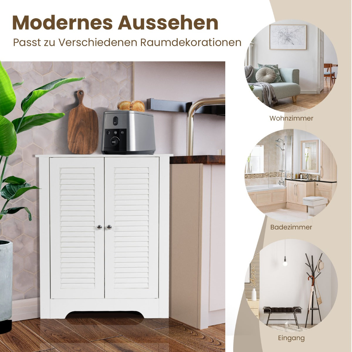 Armoire d'angle Coast - Porte à lamelles - Etagère réglable - MDF - 63 x 32 x 81,5 cm - Blanc