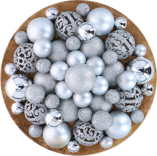 Lot de boules de Noël argentées Giftsome - 101 boules de Noël en plastique - avec pic argenté - Décoration de Noël - 3/4/6 cm