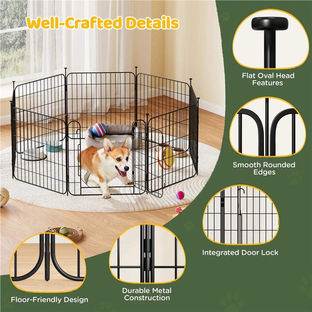 Yaheetech : enclos pour chien sûr et modulable, composé de 8 éléments, 60 cm – Noir mat – Métal