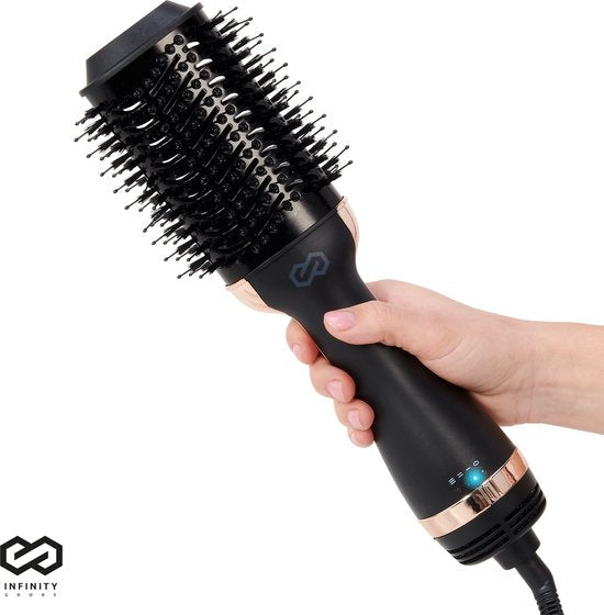 Infinity Goods 4-in-1 Hairdryer Brush - Ceramic Magic Brush - Dry/Style/Crull/Volume - Short And Long Hair - 1200W - Black/Gold