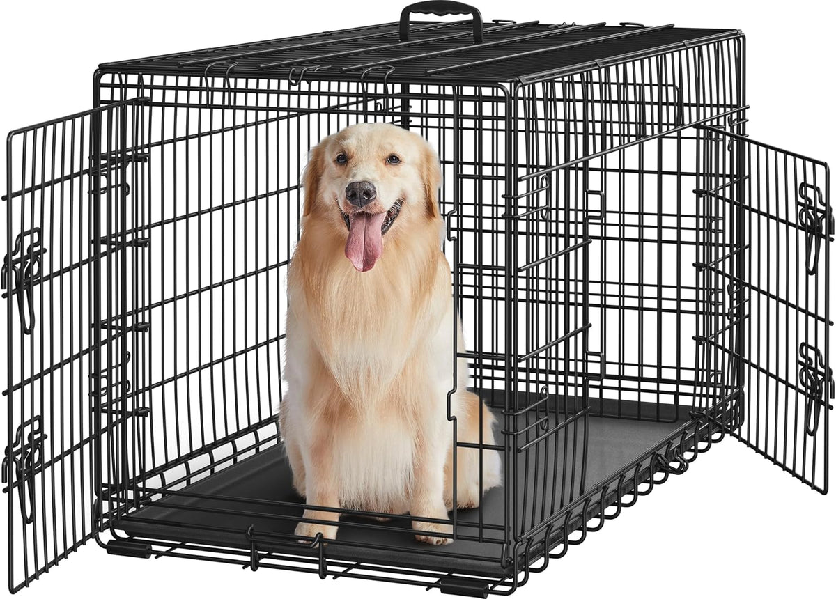 Cage pliable pour chien Yaheetech - Noire - 107 x 60 x 66 cm - Avec séparateur, double porte