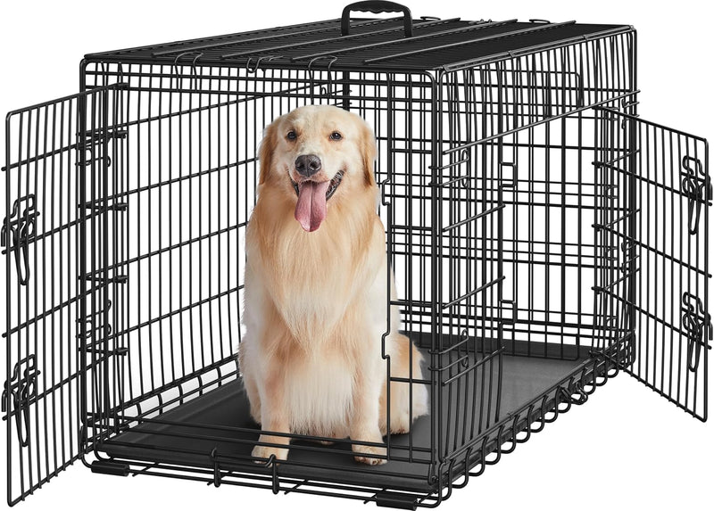 Cage pliable pour chien Yaheetech - Noire - 107 x 60 x 66 cm - Avec séparateur, double porte