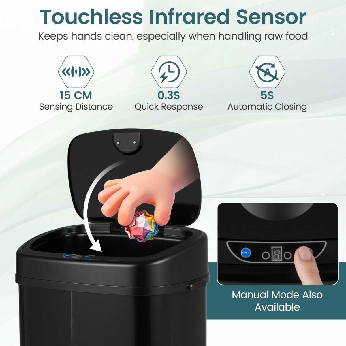 Poubelle Coast Sensor - conception à deux compartiments - tri sélectif automatique - noir - 68 litres