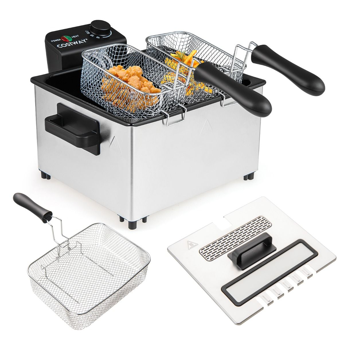 Friteuse électrique Coast - 5 litres - 3 paniers à friture - température réglable - argent et noir