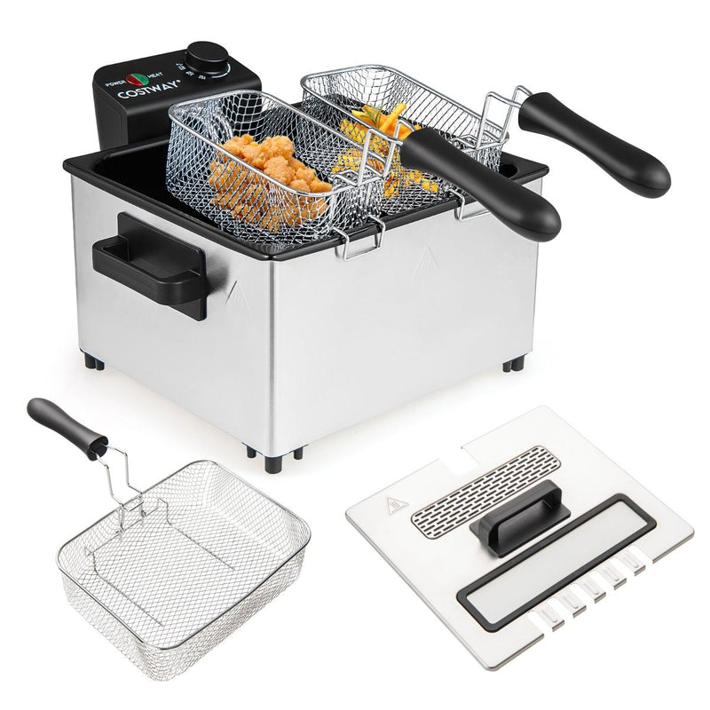 Friteuse électrique Coast - 5 litres - 3 paniers à friture - température réglable - argent et noir