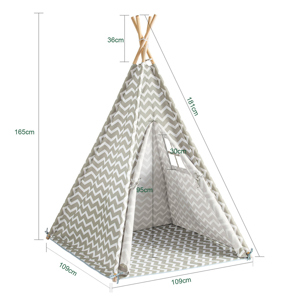SoBuy OSS03 Tente Tipi pour enfants 112 x 112 x 158 cm - Blanc/ Gris