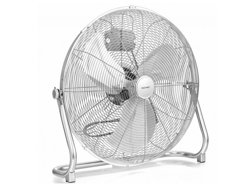 Ventilateur de sol Coast, diamètre 50 cm - Ventilateur industriel avec angle d'inclinaison de 145° - 3 vitesses - 62 x 20 x 59 cm - Argent